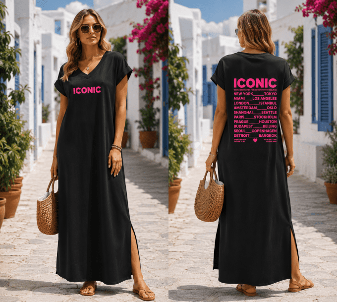 Robe longue tee shirt inscription ICONIC divers coloris 