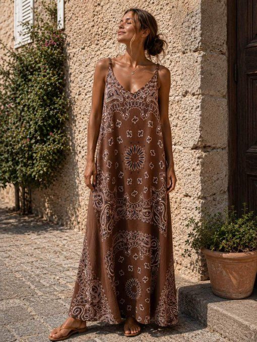 Robe longue a bretelles bandana