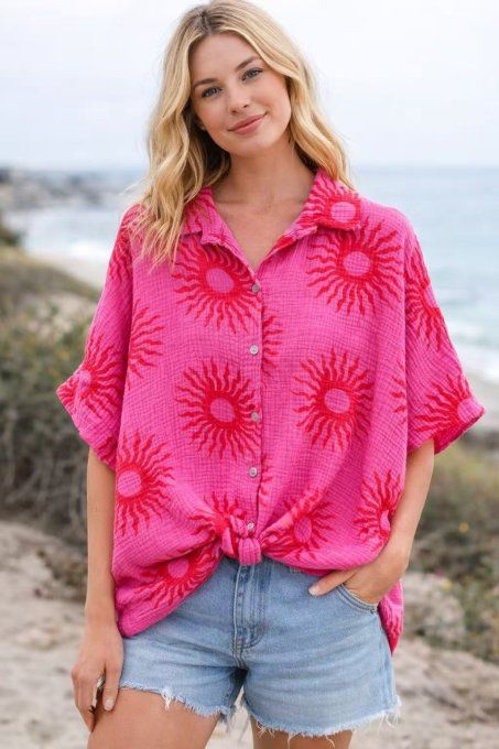 Chemise soleils en gaze de coton , t.u 36/42