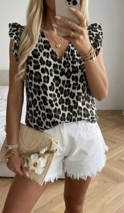 Blouse léopard en gaze de coton t.u 36/42
