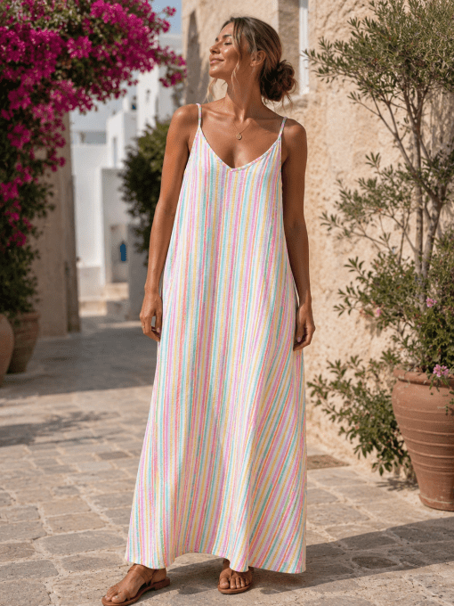 Sublime robe longue à rayures en gaze de coton 