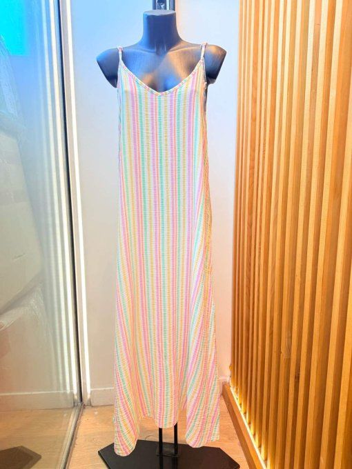 Sublime robe longue à rayures en gaze de coton 