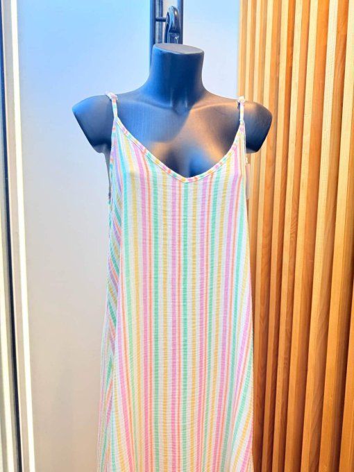 Sublime robe longue à rayures en gaze de coton 