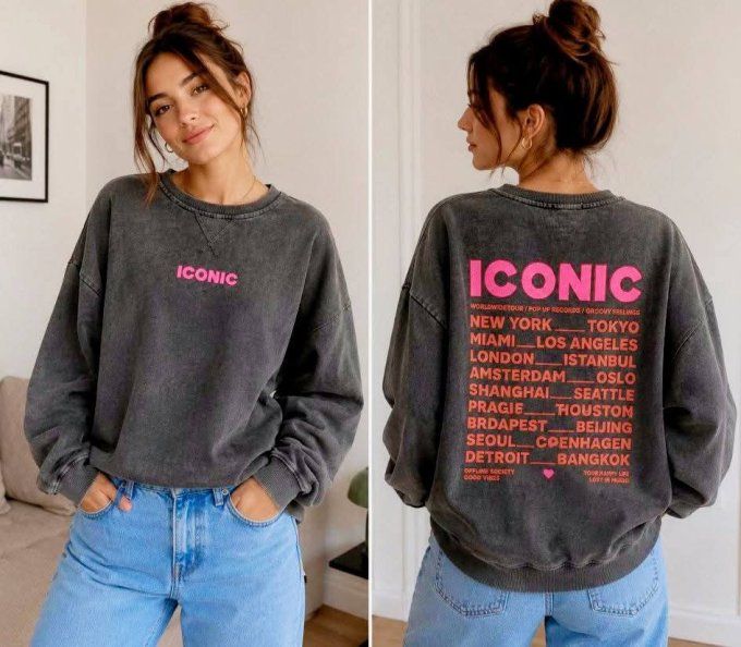 Sweat gris delavé inscription Iconic 