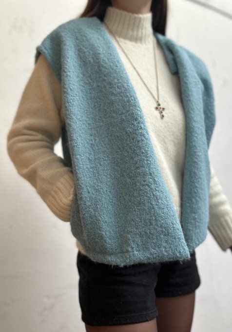 Gilet veste sans manches bleu turquoise efet laine bouillie 