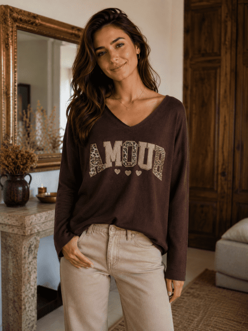 Pull inscription amour avec laine véritable 