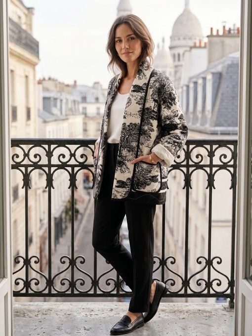 Veste élégante motif toile de jouy t.u 36/42