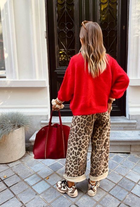 Gilet rouge cosy tendance avec vraie laine 
