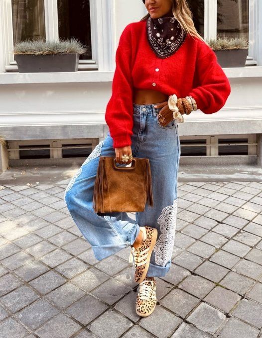 Gilet rouge cosy tendance avec vraie laine 