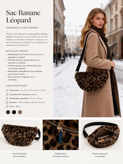 Sac banane fourrure vegan motif léopard 
