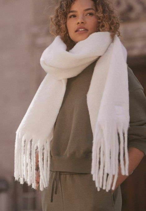 Grande Écharpe tendance blanc crème 30 % laine  