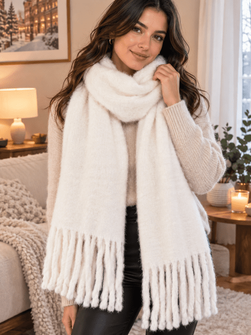 Grande Écharpe tendance blanc crème 